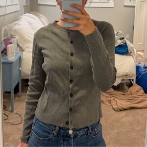 Gray Button-Front Women's Sweater Cardigan